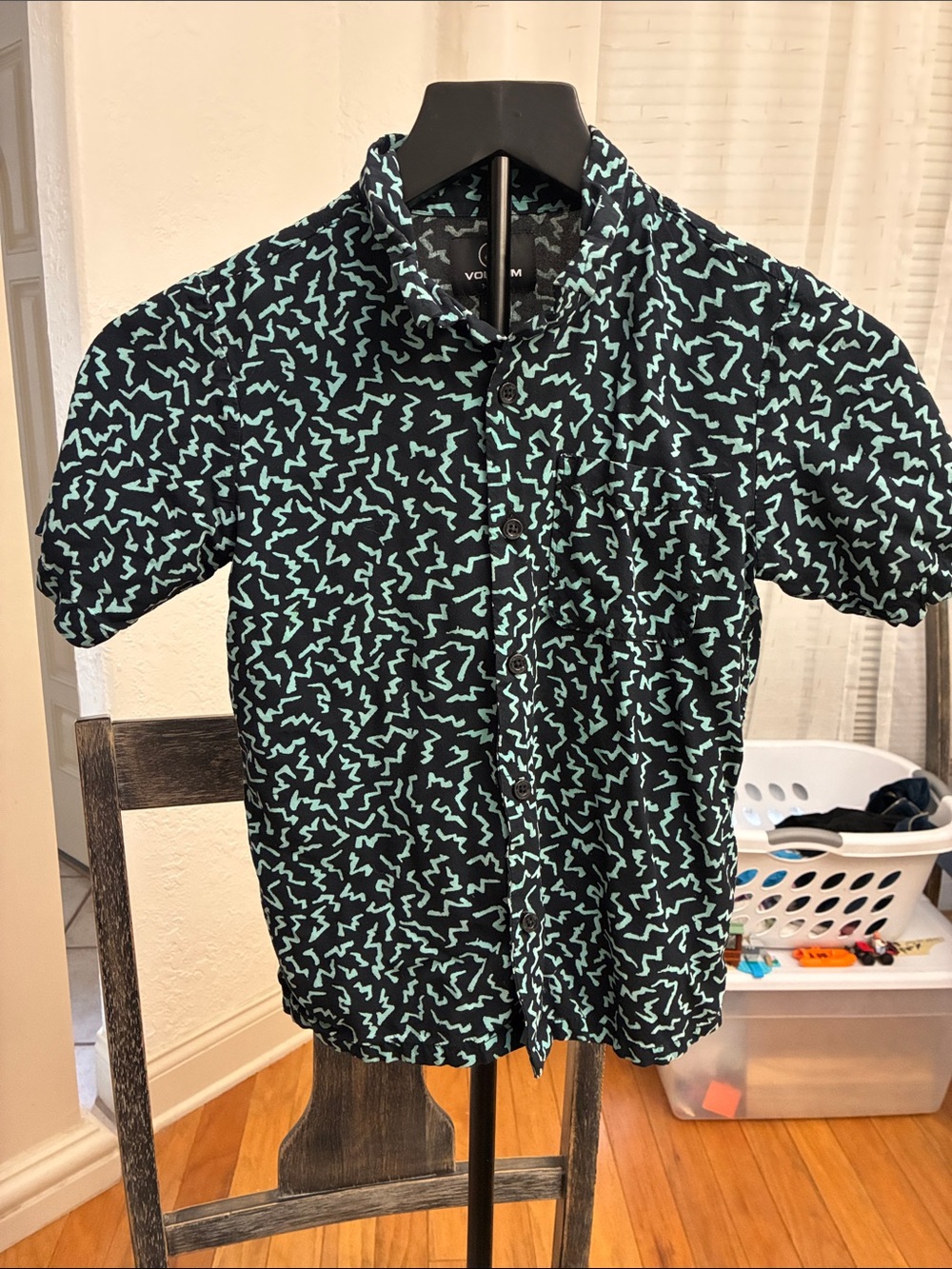 Volcom Black Shirt with Mint Green Abstract Print